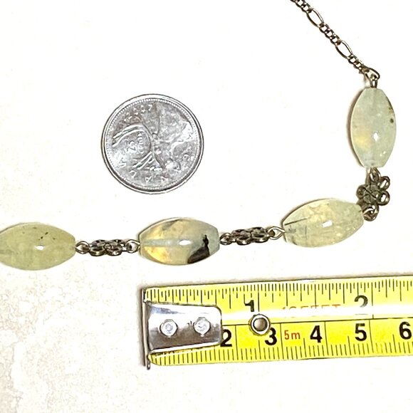 Natural Green Prehnite Necklace, Genuine Gemstones & Bronze Flower Chain - Picture 9 of 12